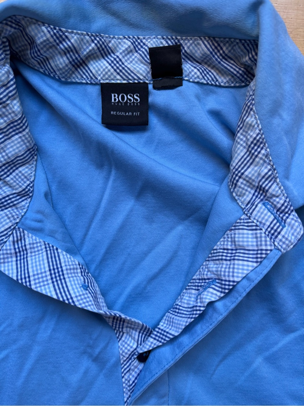 Hugo Boss Light Blue Casual Button-Down Shirt with Checked Trim